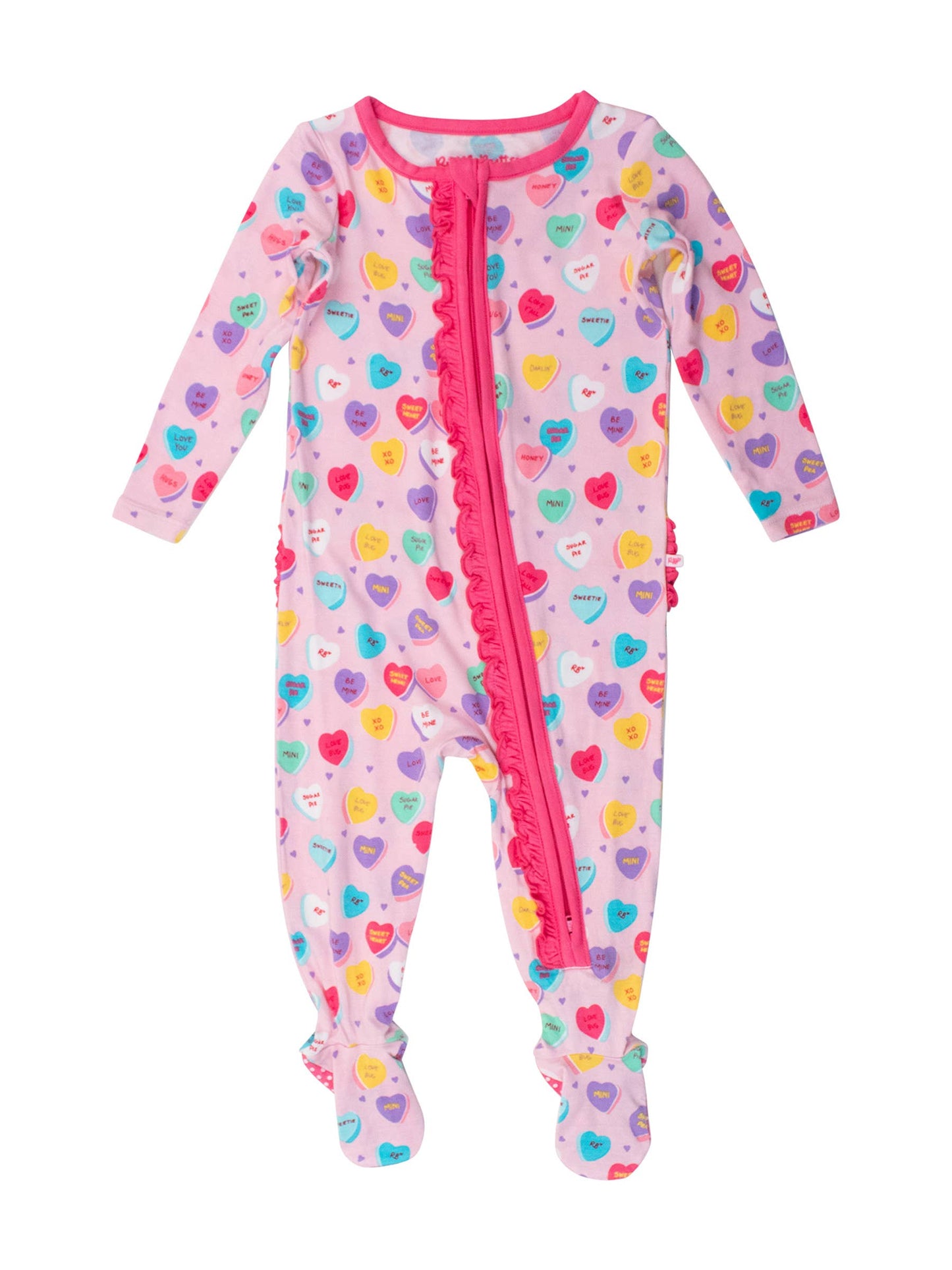 Baby Girls Be My Valentine Bamboo Viscose Footed Ruffle One Piece Pajama