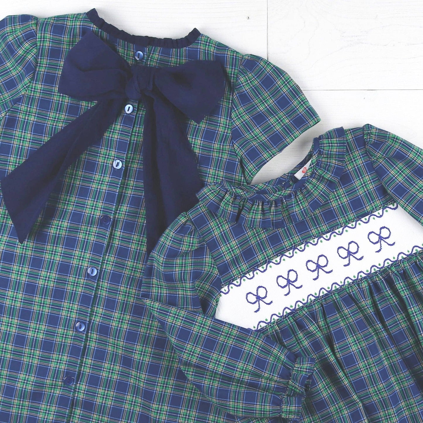 Girls Bow Back Dress - Midnight Tartan