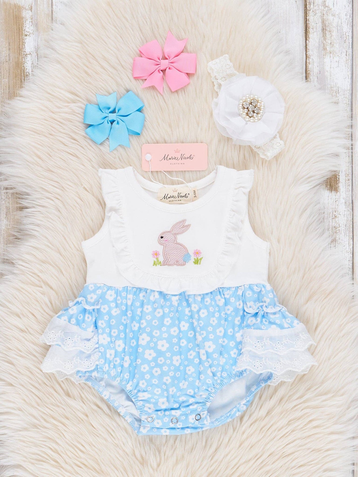 Blue Poppy Bunny Lace Ruffle Bubble