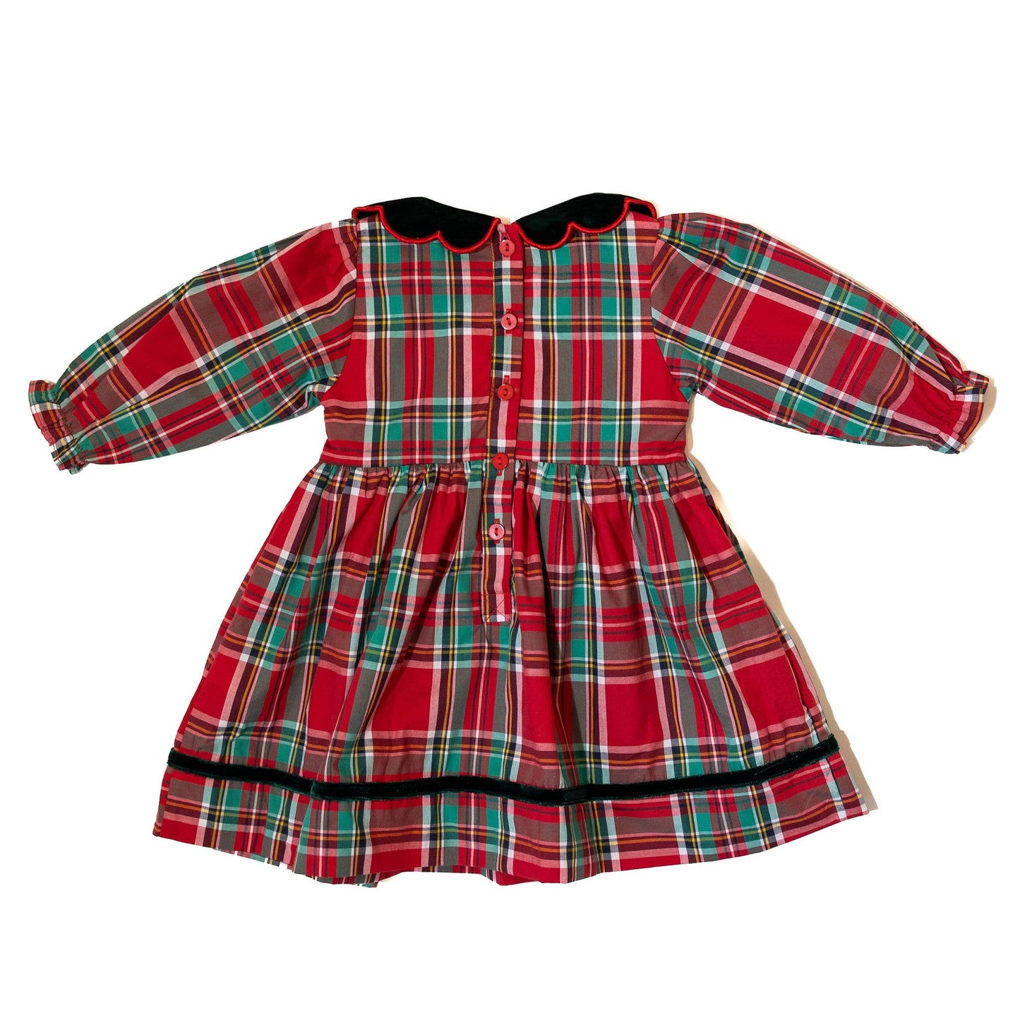 Girls Plaid Smocked Dress w/Pearls