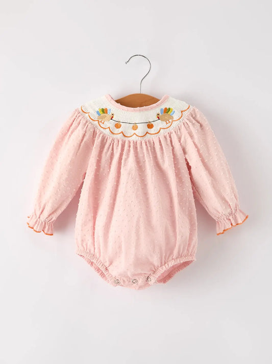 Fall Thanksgiving Turkey Pumpkin Smock Baby Romper