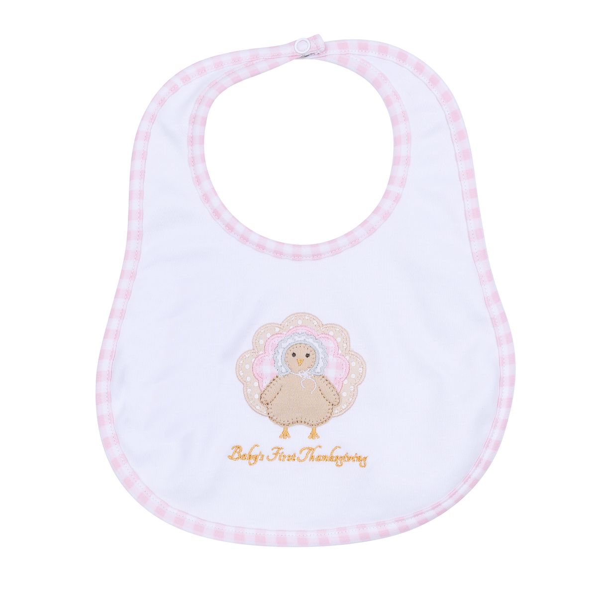 Pilgrim Pals Applique Baby's First Thanksgiving Pink Bib