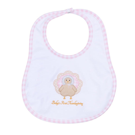 Pilgrim Pals Applique Baby's First Thanksgiving Pink Bib