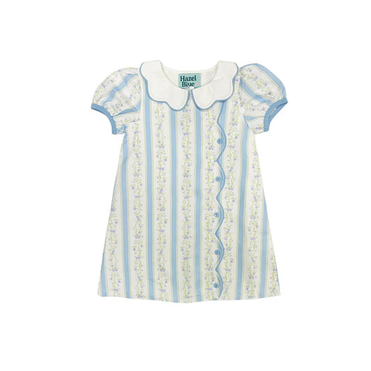 Hazel Blue Floral Dress with Scallop Trim