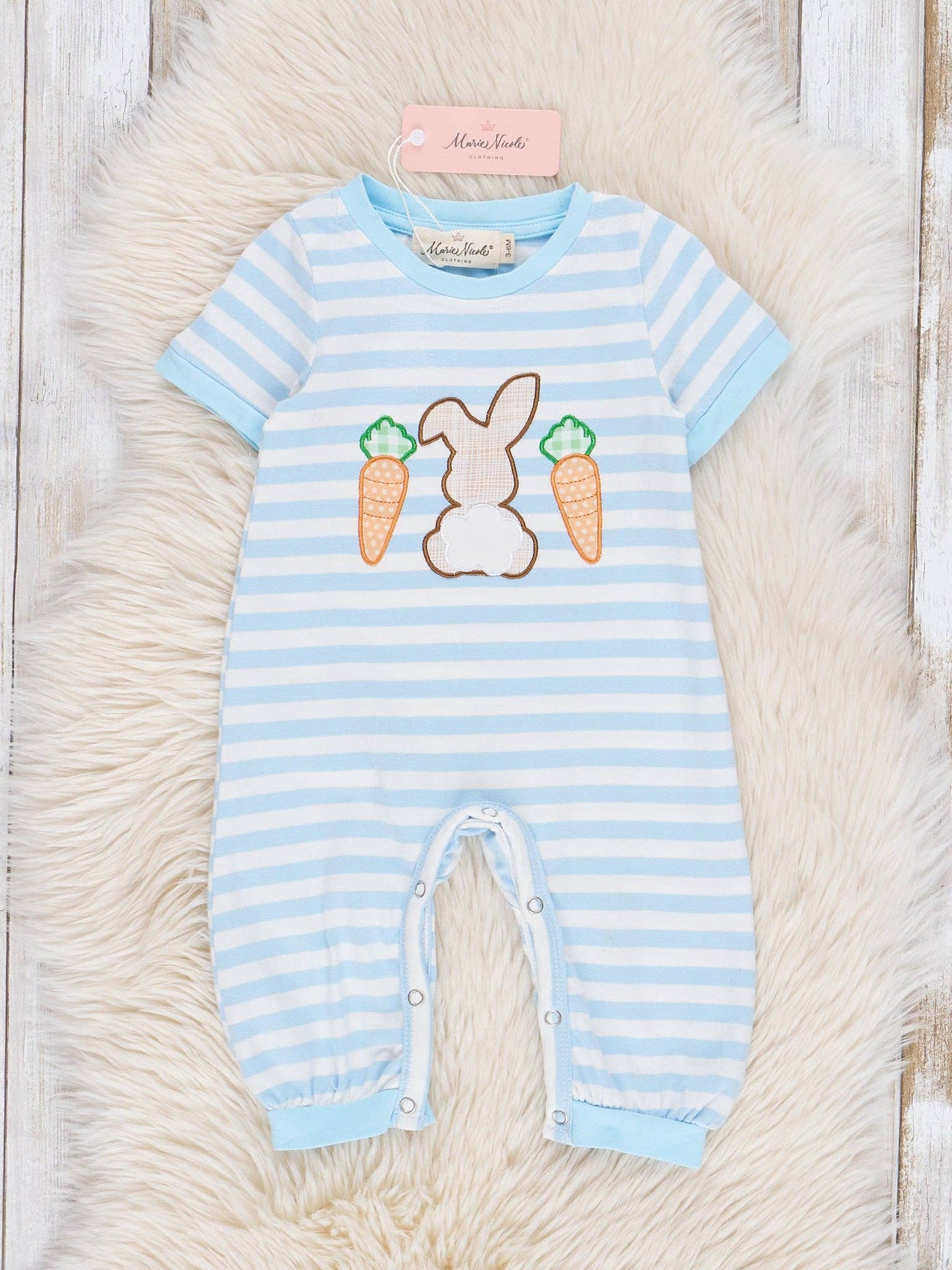 Striped Bunny & Carrots Blue Romper