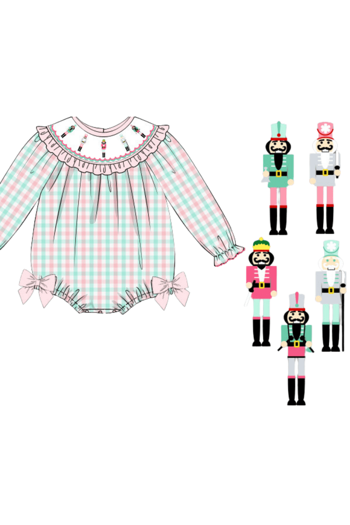 Smocked Pink and Mint Gingham Nutcracker Bubble