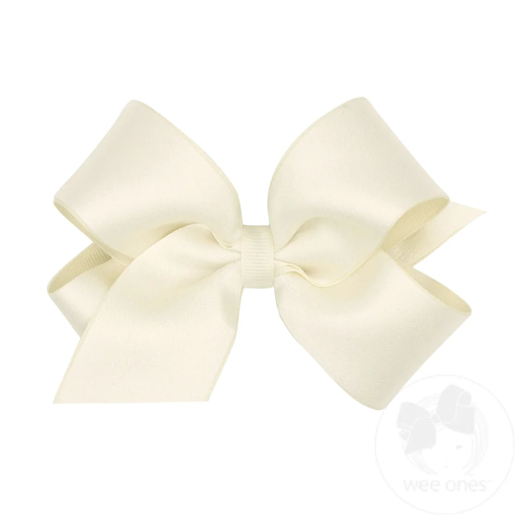Crepe Satin with Grosgrain Underlay Hair Bow - Antique White
