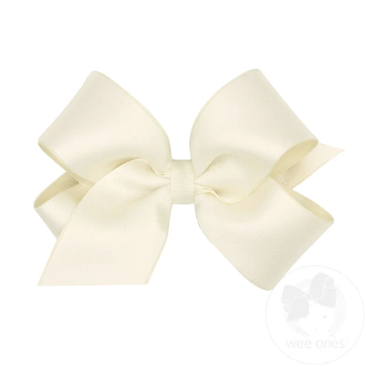 Crepe Satin with Grosgrain Underlay Hair Bow - Antique White