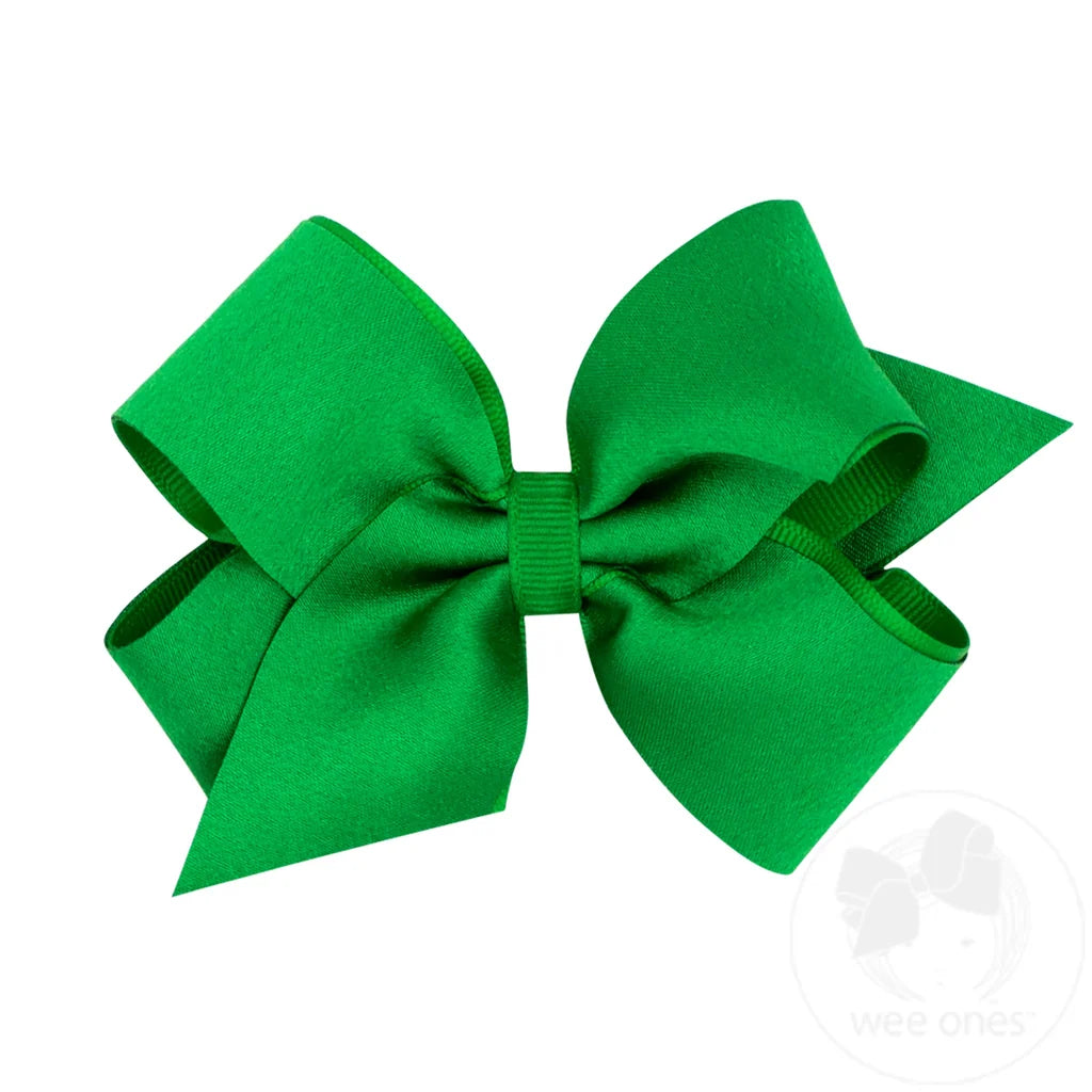 Crepe Satin with Grosgrain Underlay Hair Bow - Green