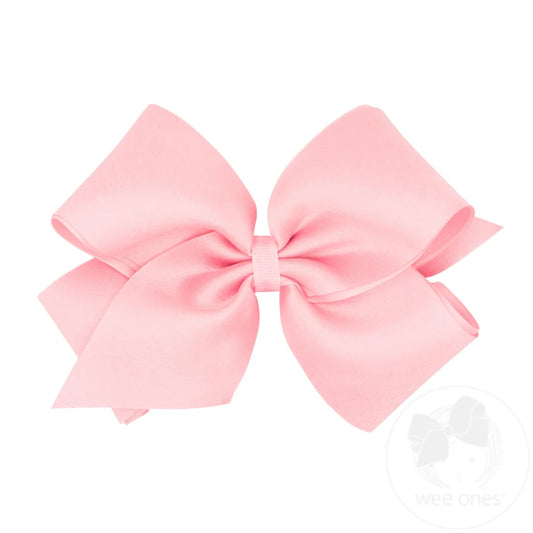 Crepe Satin with Grosgrain Underlay Hair Bow - Light Pink