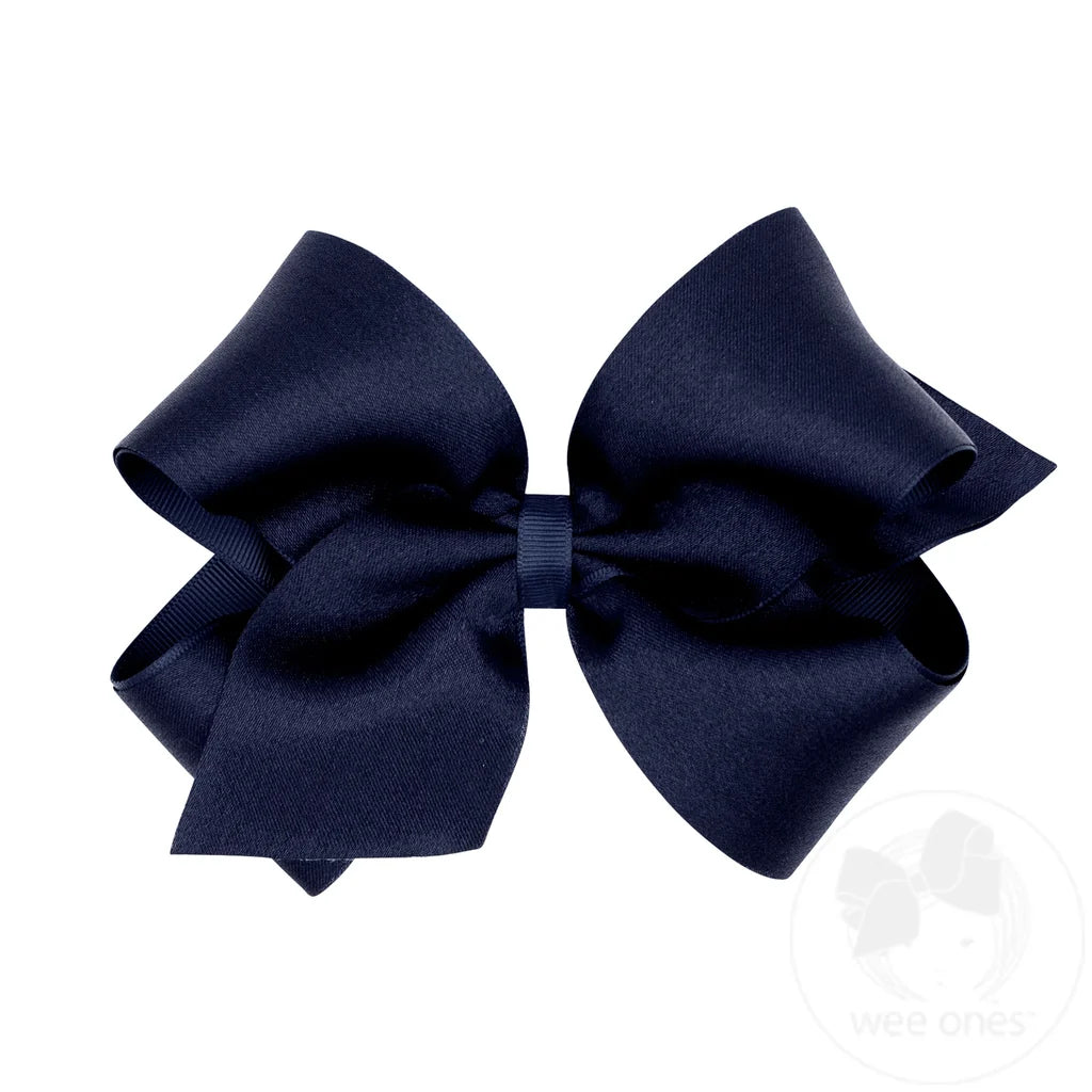 Crepe Satin with Grosgrain Underlay Hair Bow - Pea Coat