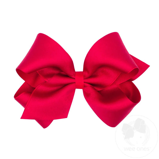Crepe Satin with Grosgrain Underlay Hair Bow - Red