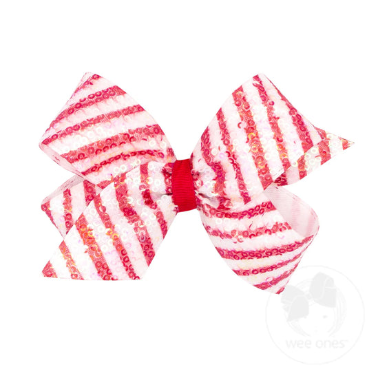 Stripe Print Sequin Hair Bow