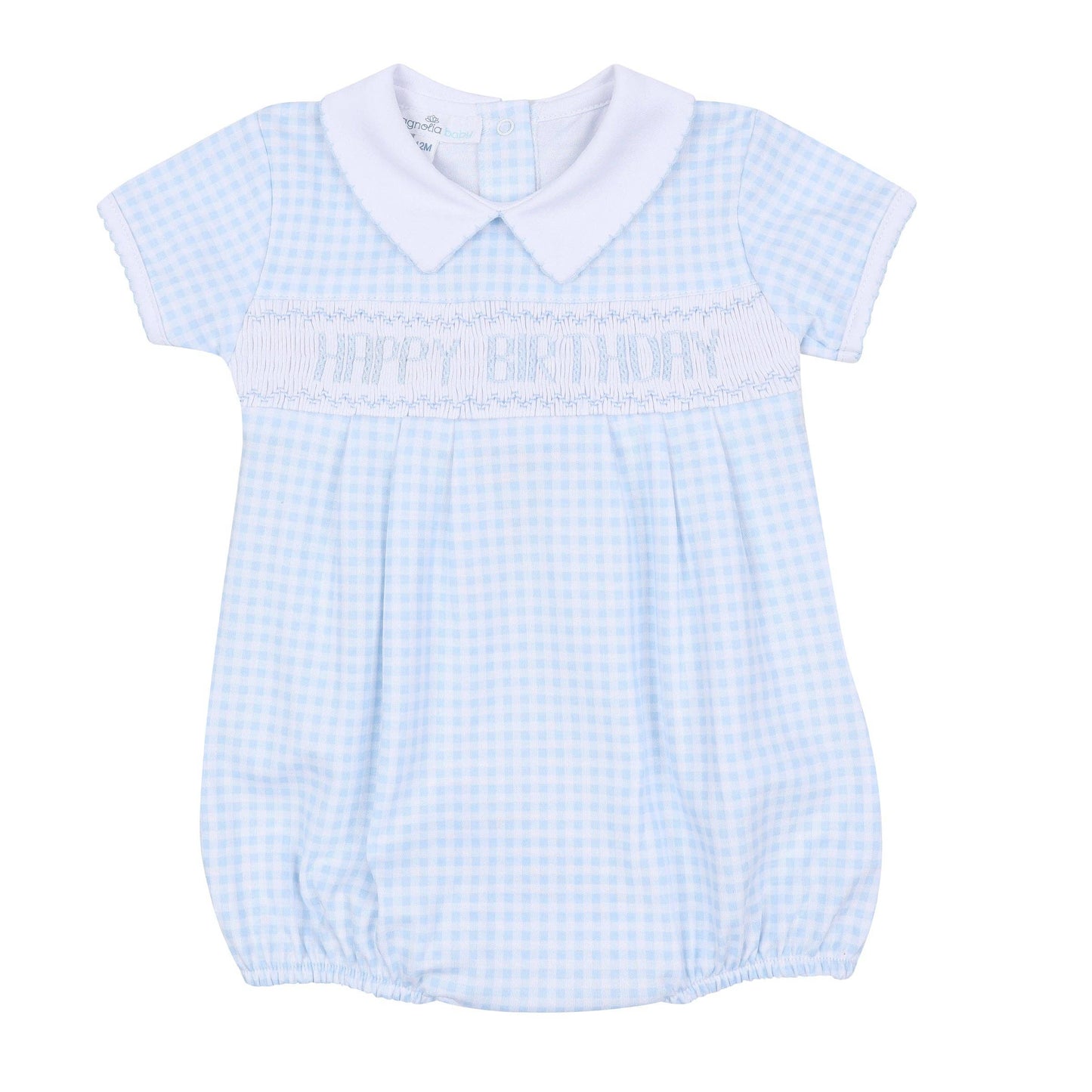Birthday Classics Smocked Short Sleeve Bubble - Light Blue