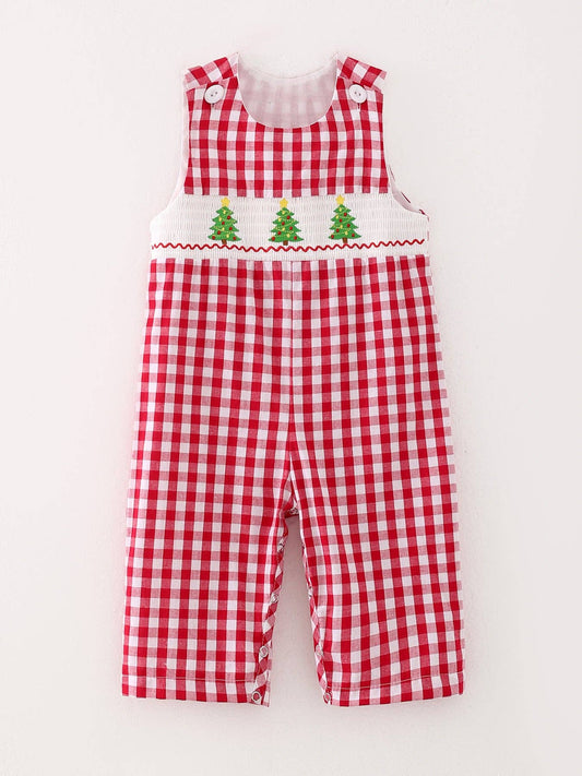 Christmas Tree Smocking Embroidered Boys Romper