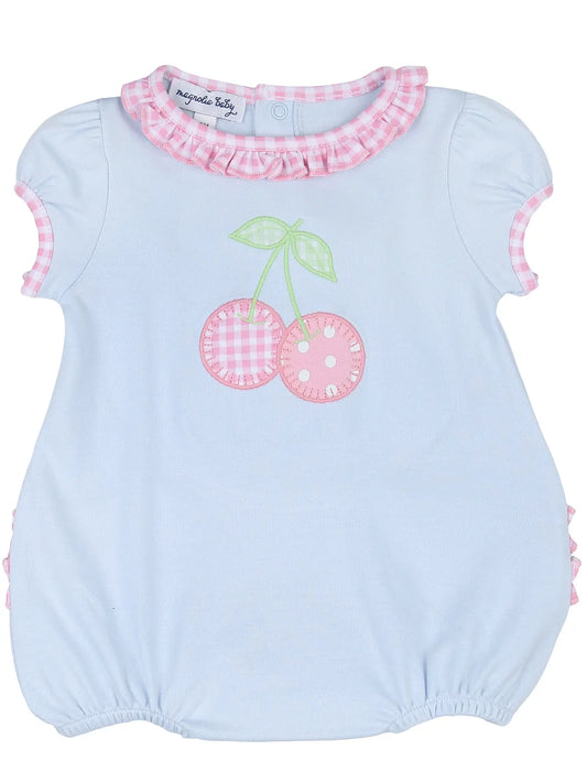 Magnolia Baby Sweet Cherry Appliqué Pink Ruffle Bubble