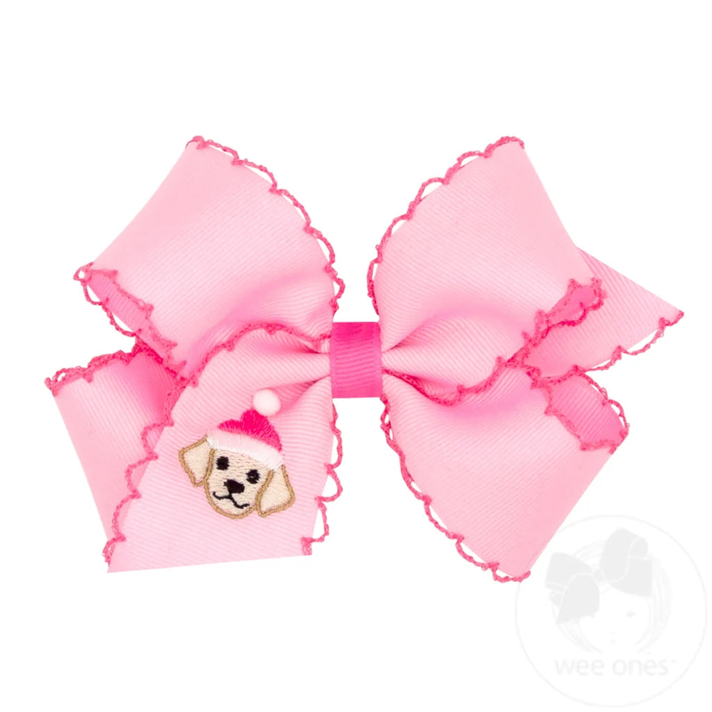 Moonstitch Pink Christmas Embroidered Hair Bows