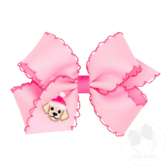 Moonstitch Pink Christmas Embroidered Hair Bows