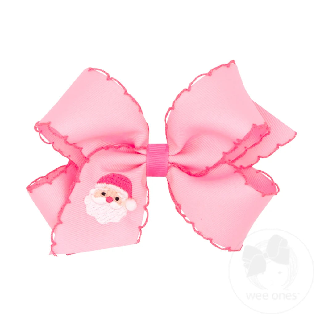 Moonstitch Santa Embroidery Pink Hair Bow