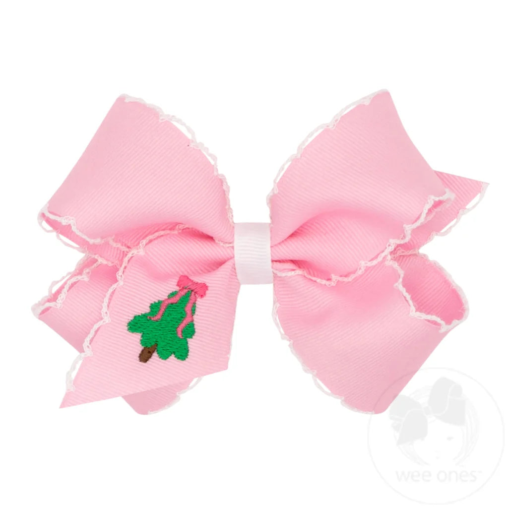 Moonstitch Christmas Tree Embroidery Pink Hair Bow