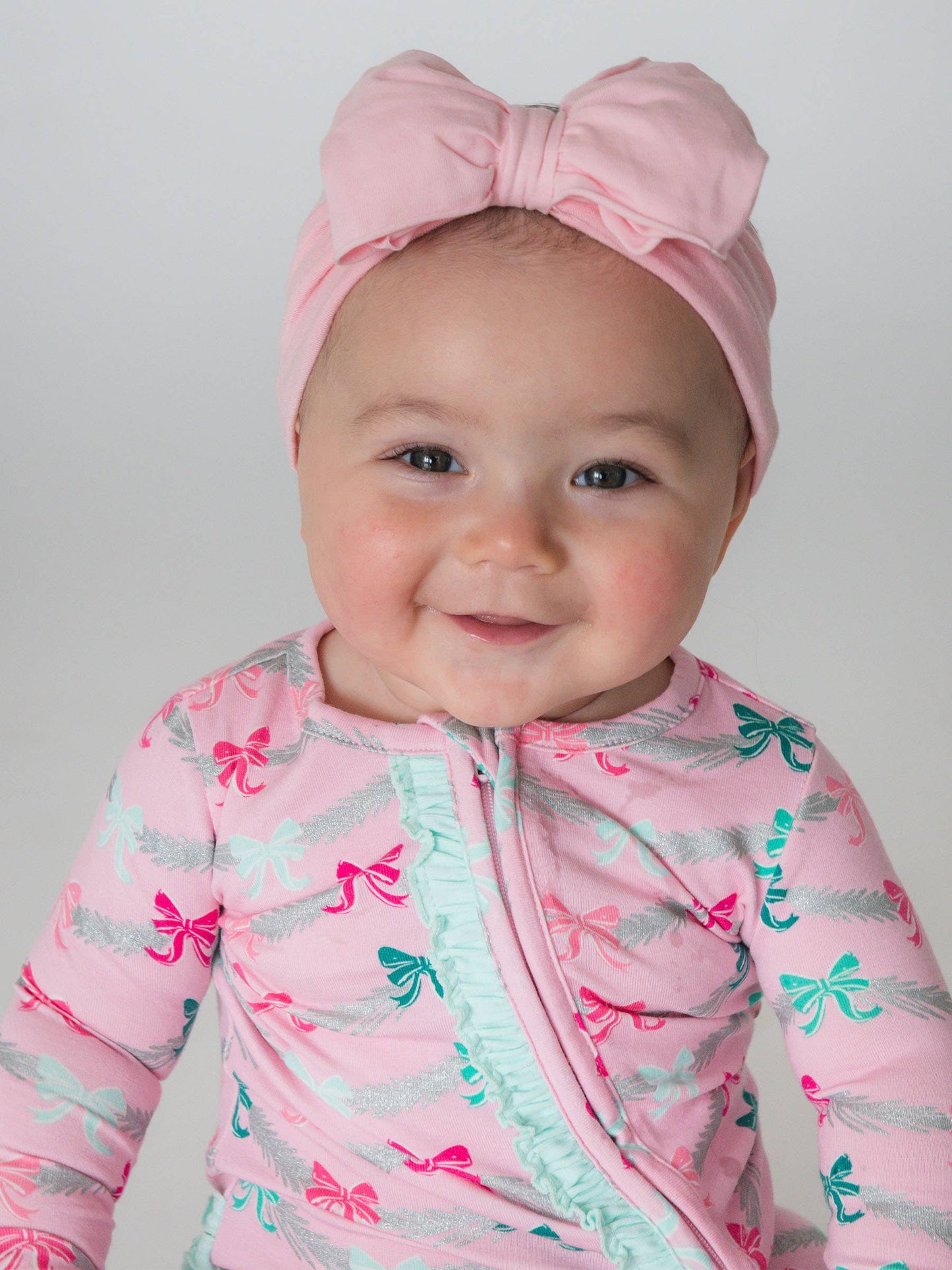 SoftSnooze™ Baby Girls Cotton Modal Sparkle Pink Tinsel Tidings Footed Ruffle One Piece Pajama