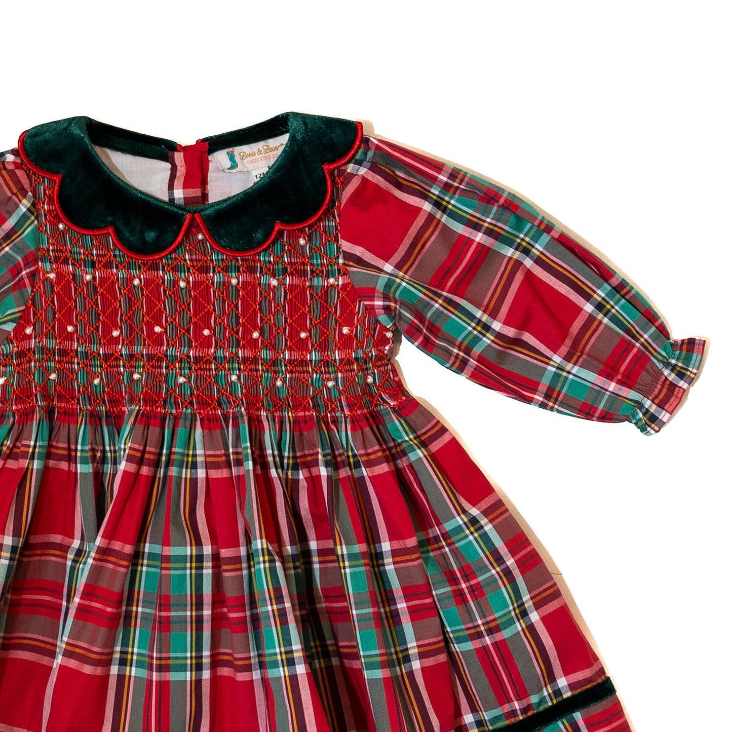 Girls Plaid Smocked Dress w/Pearls