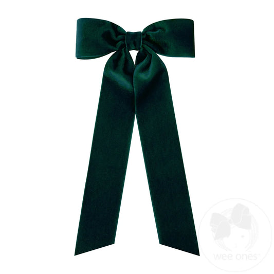 Medium Velvet Hair Bow with Streamer Tails - Forest Green