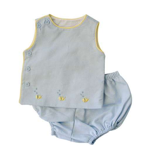 Peggy Green Baby Blue w/ Yellow Piping Bloomer Set