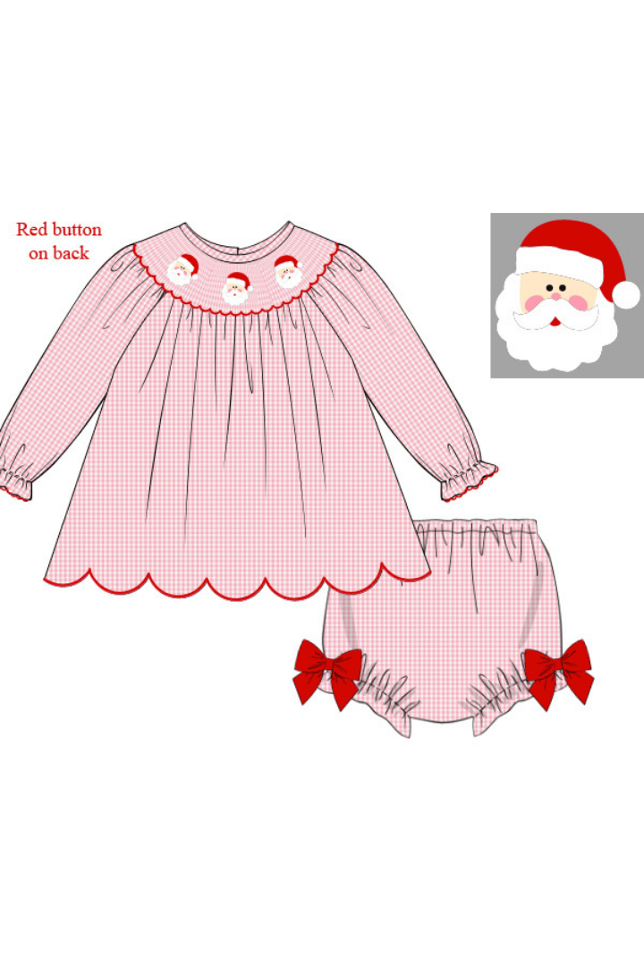 Smocked Santa Pink Gingham Bloomer Set