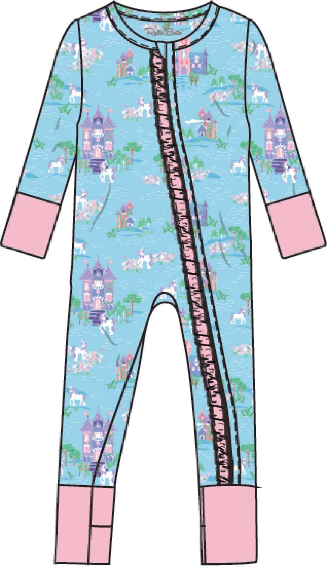 SoftSnooze™ Baby Girls Bamboo Viscose Once Upon a Castle Convertible Ruffle One Piece Footie Pajama