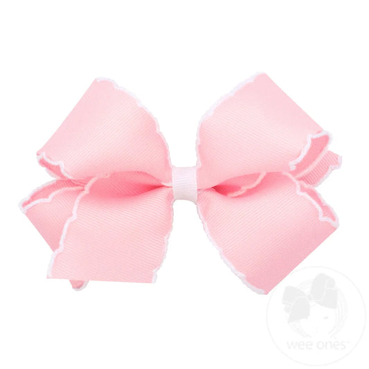 Moonstitch Grosgrain Hair Bow with Contrasting Wrap - Pink w/ White