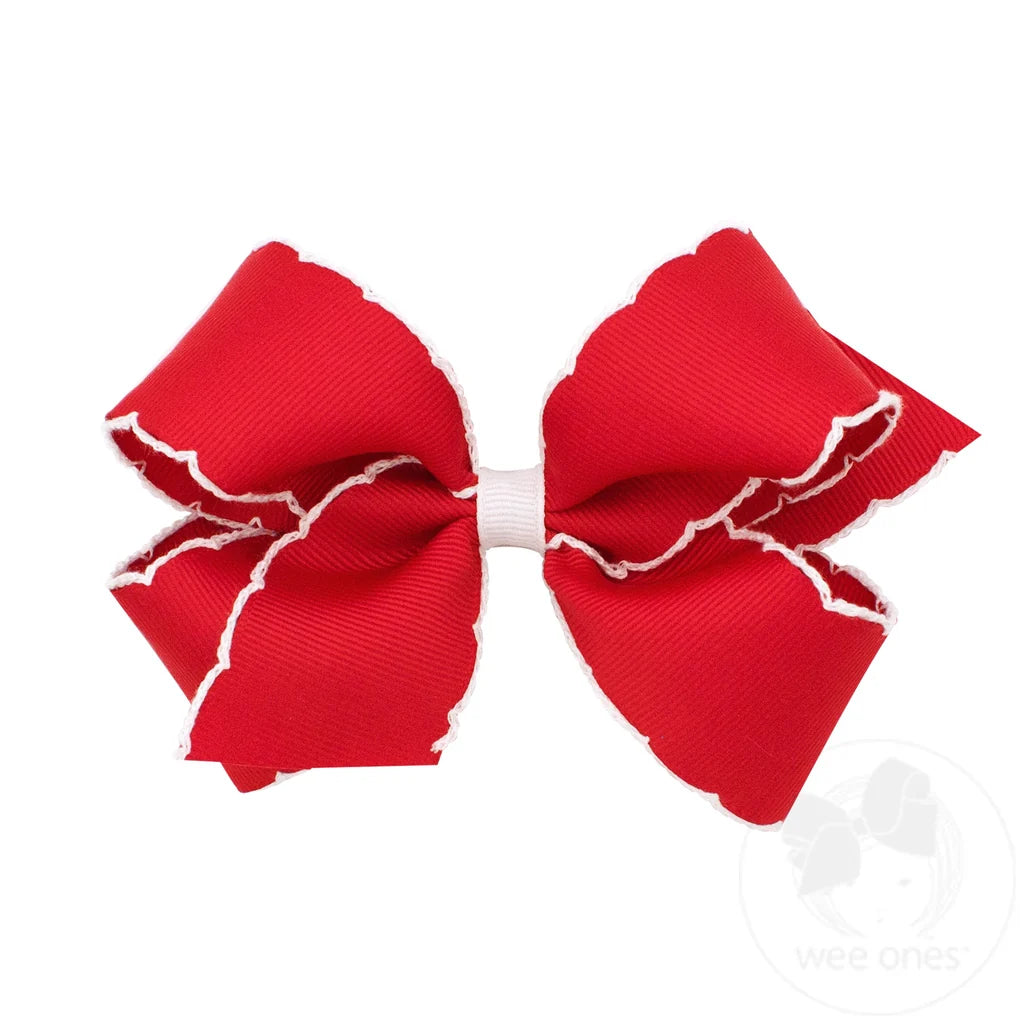 Moonstitch Grosgrain Hair Bow with Contrasting Wrap - Red w/ White