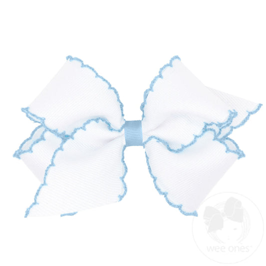 Moonstitch Grosgrain Hair Bow with Contrasting Wrap - White w/ MIB