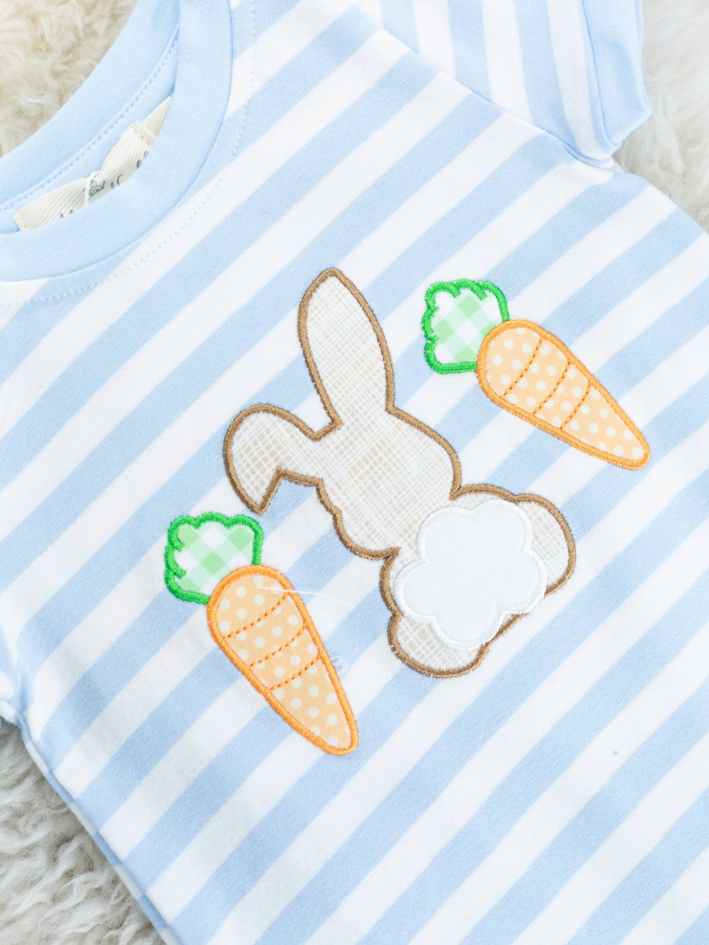 Striped Bunny & Carrots Blue Romper