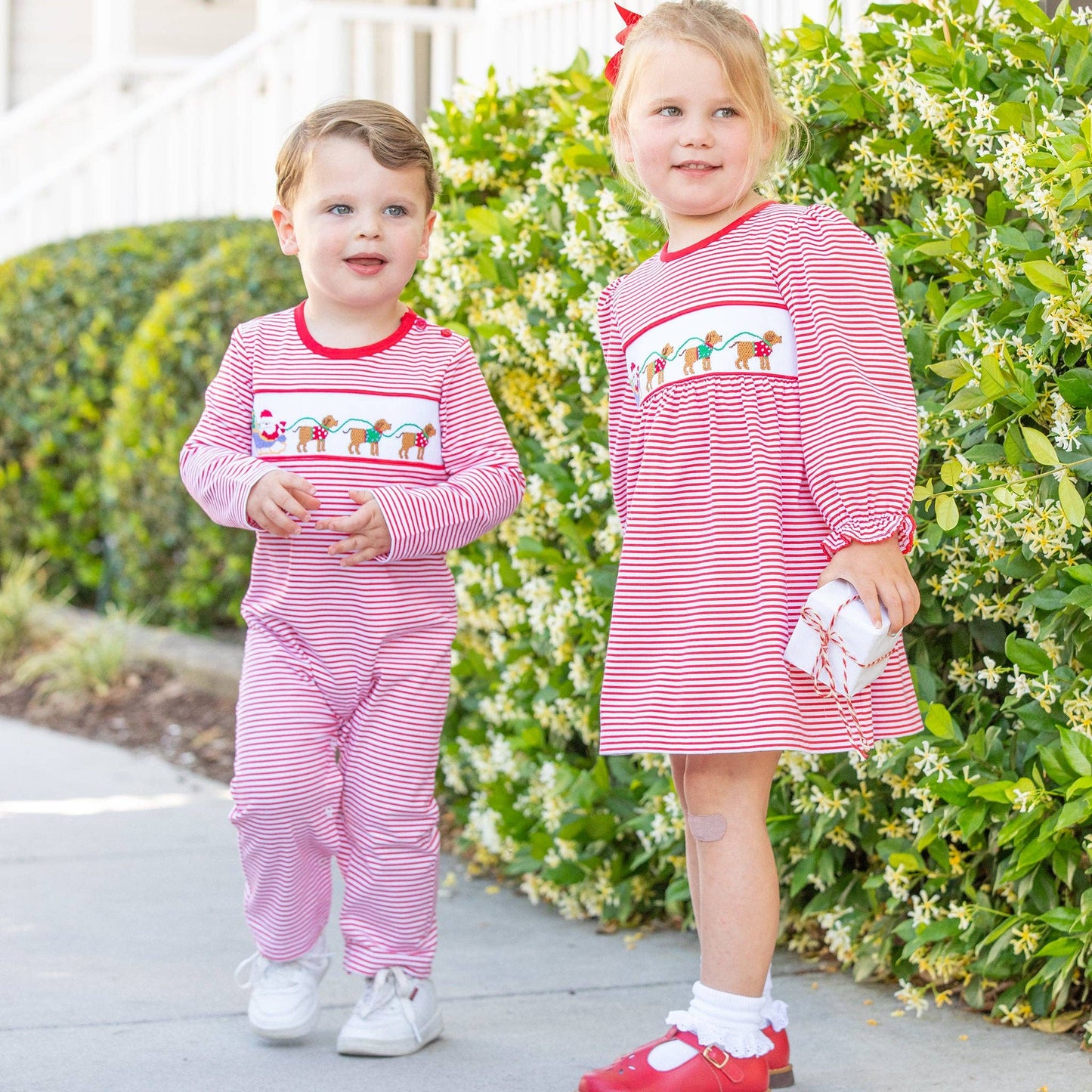 Girls Smocked Dress - Santa Dogs