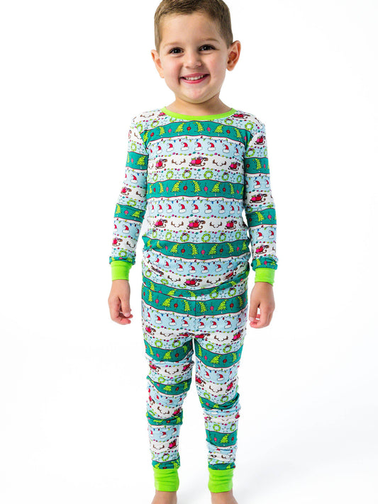 SoftSnooze™ Kids Bamboo Viscose Festive Fair Isle Long Sleeve Pajama Set