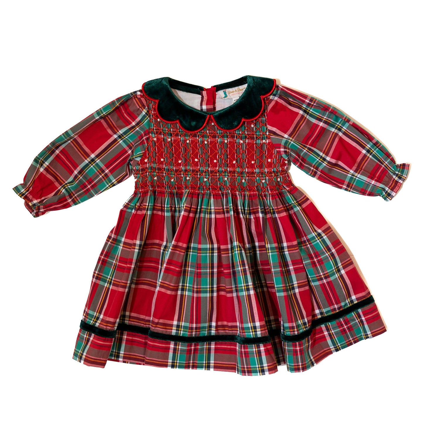 Girls Plaid Smocked Dress w/Pearls