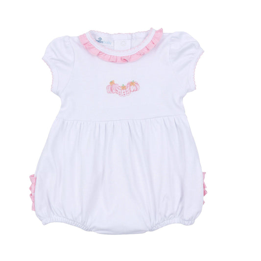 Precious Pumpkins Embroidered Ruffle Short Sleeve Bubble - Pink
