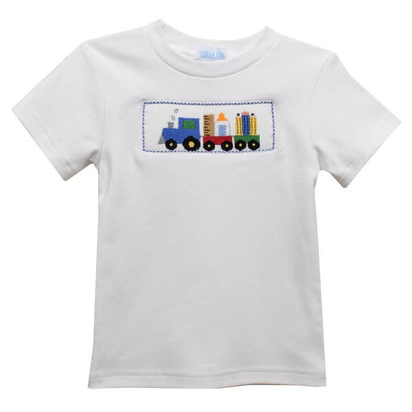 Back To School Train Smocked White Short Sleeve Boys T-Shirt