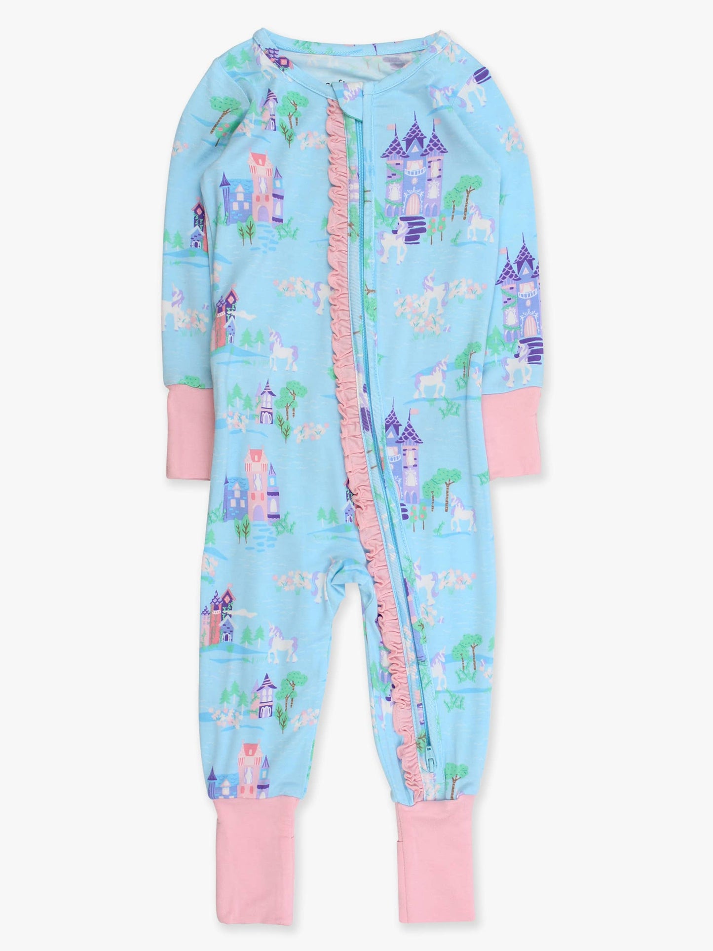 SoftSnooze™ Baby Girls Bamboo Viscose Once Upon a Castle Convertible Ruffle One Piece Footie Pajama