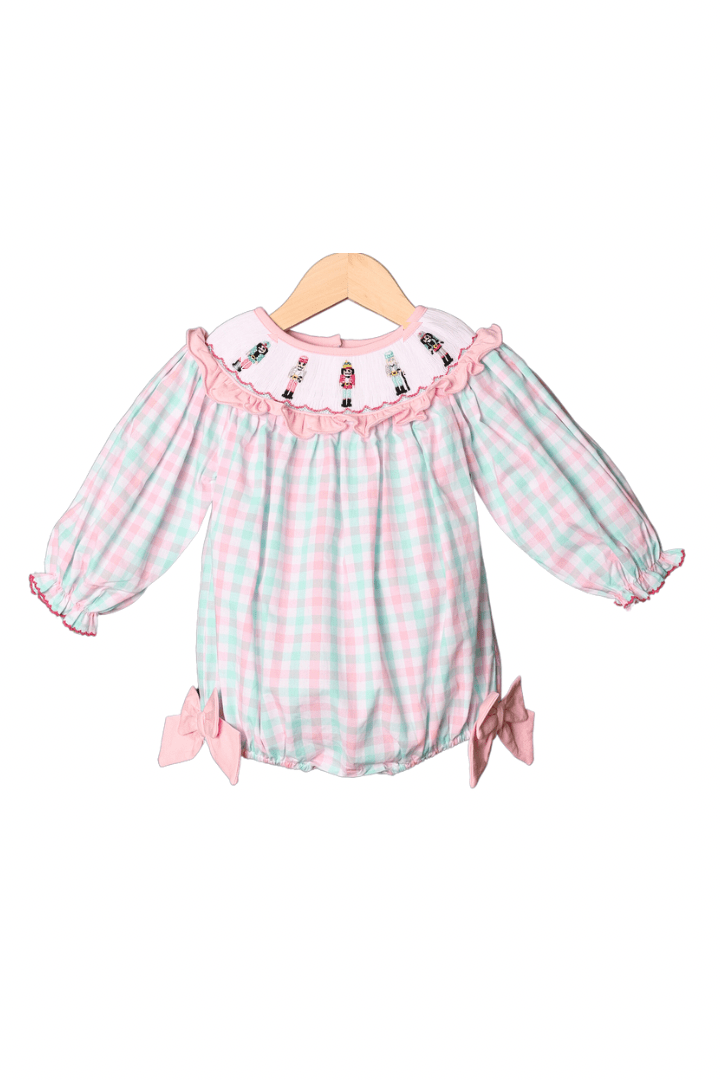 Smocked Pink and Mint Gingham Nutcracker Bubble