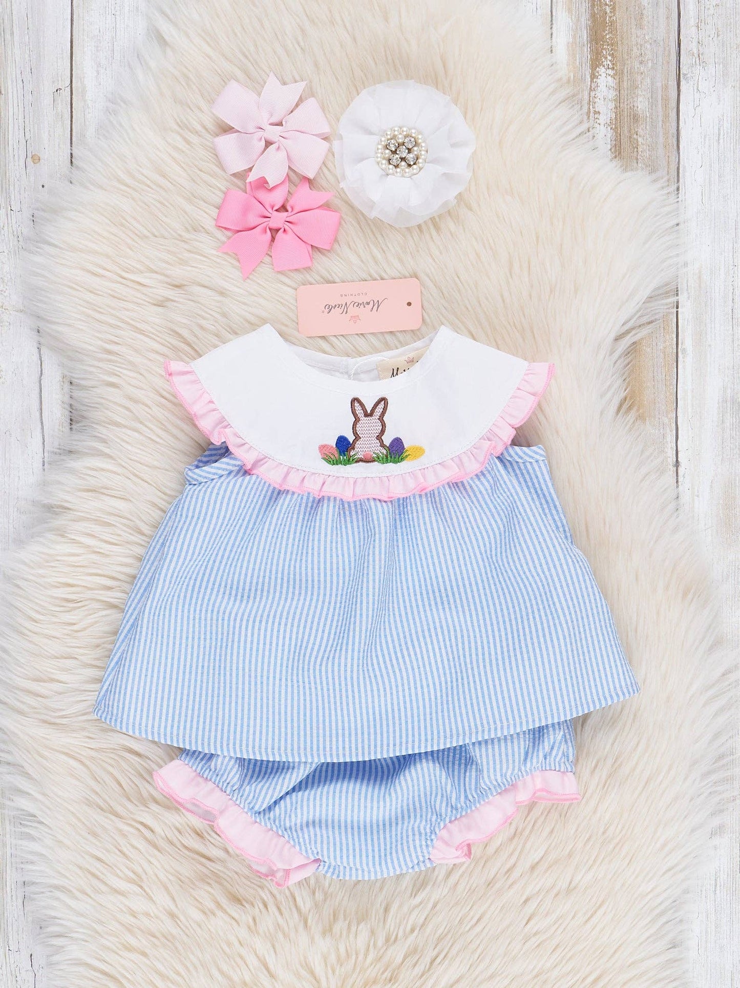 Blue Striped Poplin Bunny Vintage Bloomers Outfit