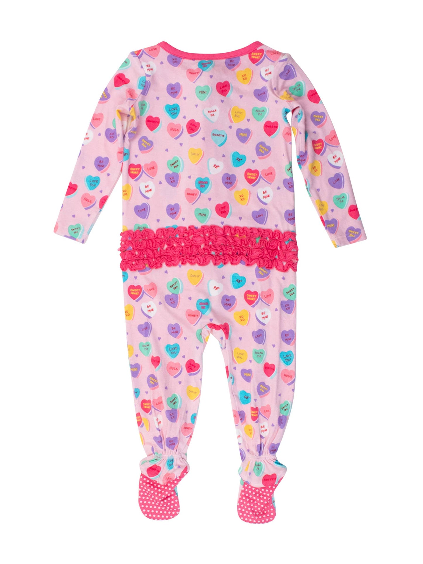 Baby Girls Be My Valentine Bamboo Viscose Footed Ruffle One Piece Pajama