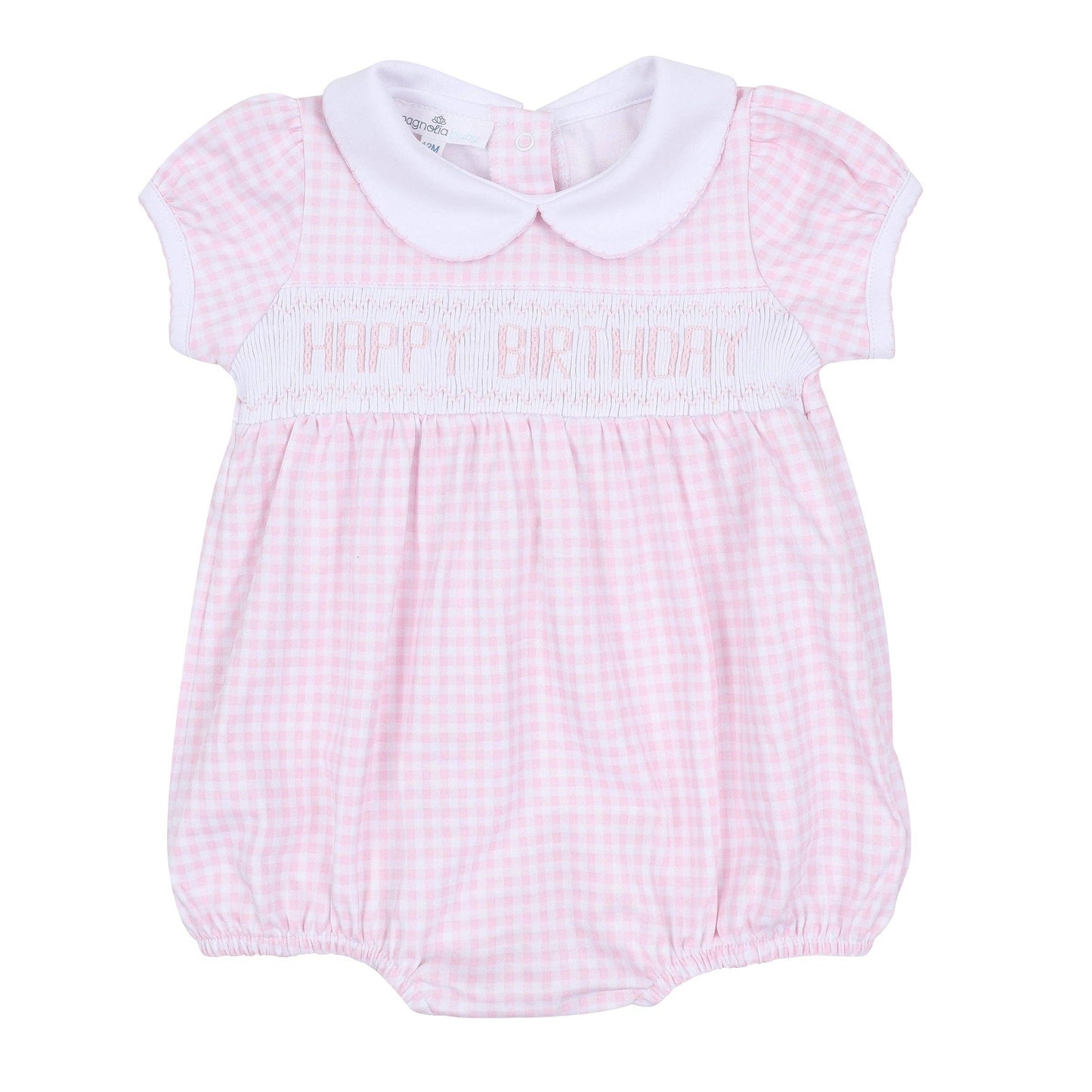 Birthday Classics Smocked Short Sleeve Bubble - Pink