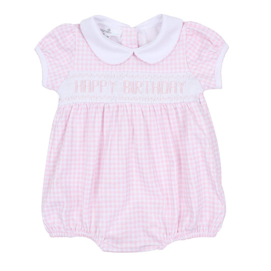 Birthday Classics Smocked Short Sleeve Bubble - Pink