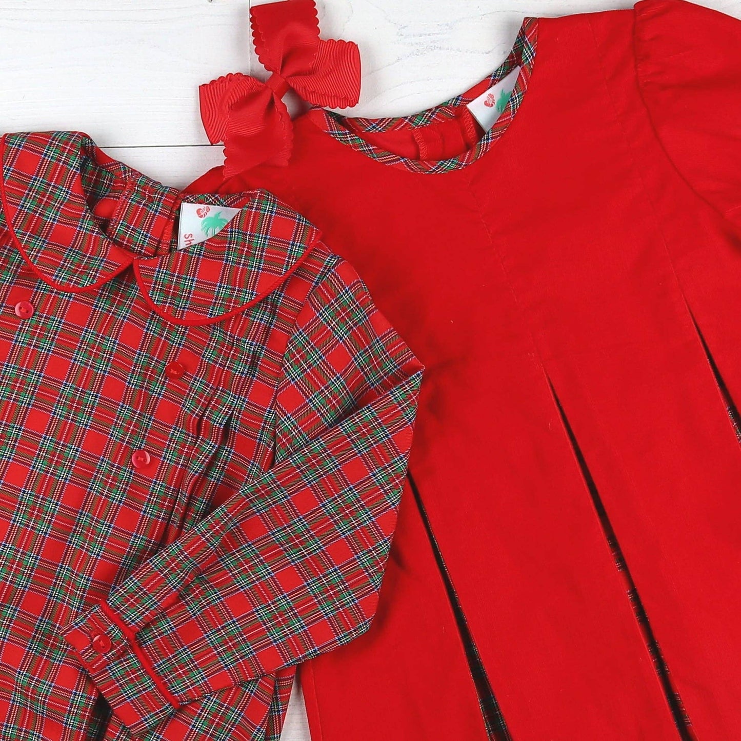 Boys Button Bubble - Christmas Plaid