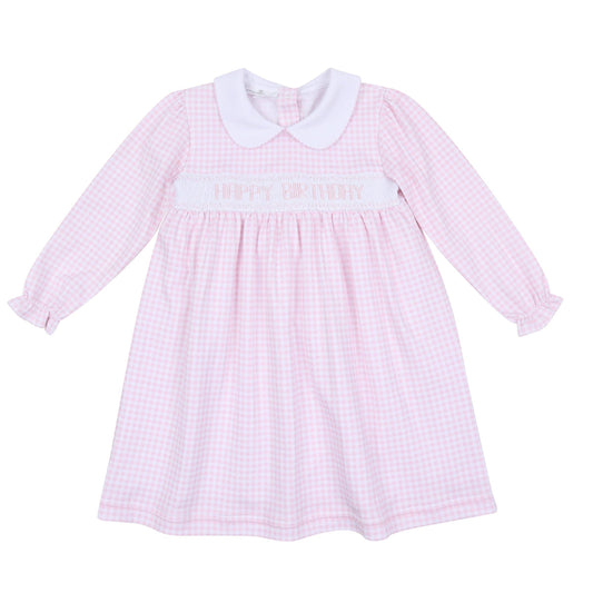 Birthday Classics Smocked Long Sleeve Dress - Pink