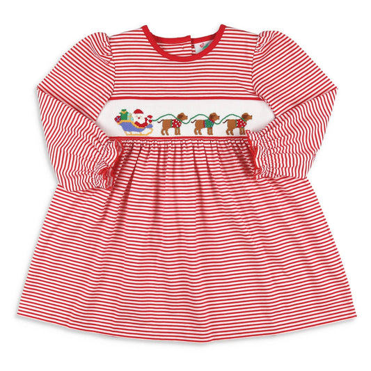 Girls Smocked Dress - Santa Dogs