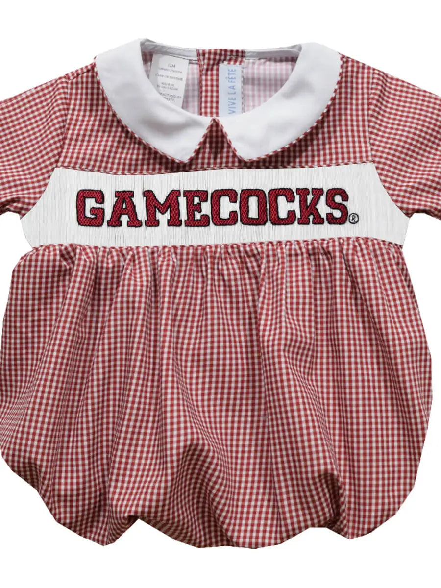 South Carolina Gamecocks Smocked Maroon Gingham Boys Bubble