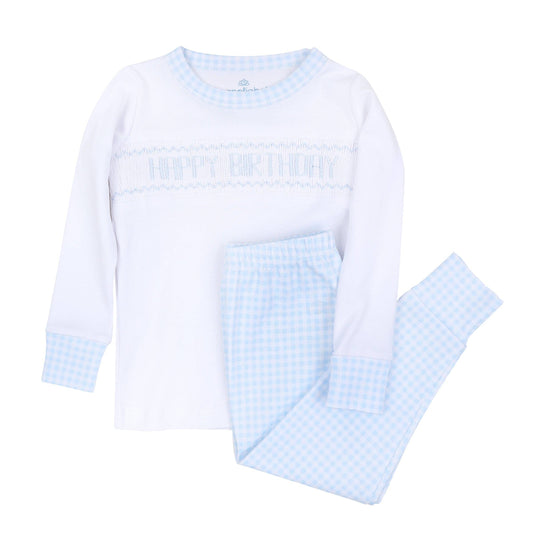 Birthday Classics Smocked Long Pajamas - Light Blue